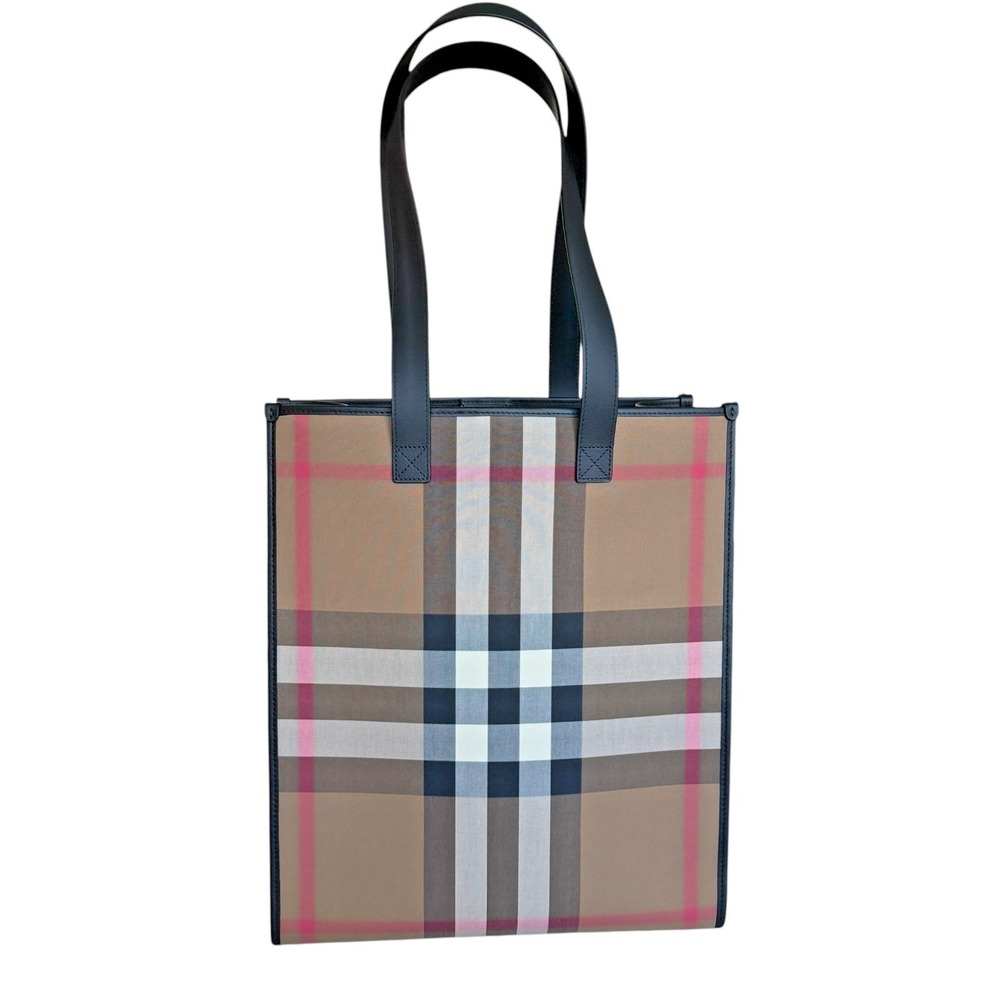 Burberry Classic Check Print Book Tote Bag, Fabric & Leather, 8084551 - Picture 2 of 16